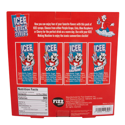 Fizz Creations ICEE 4 pack of syrups packaging back