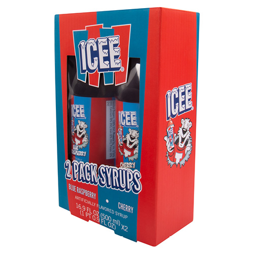 Fizz Creations ICEE Blue Raspberry  and Cherry Syrup twin pack packaging left
